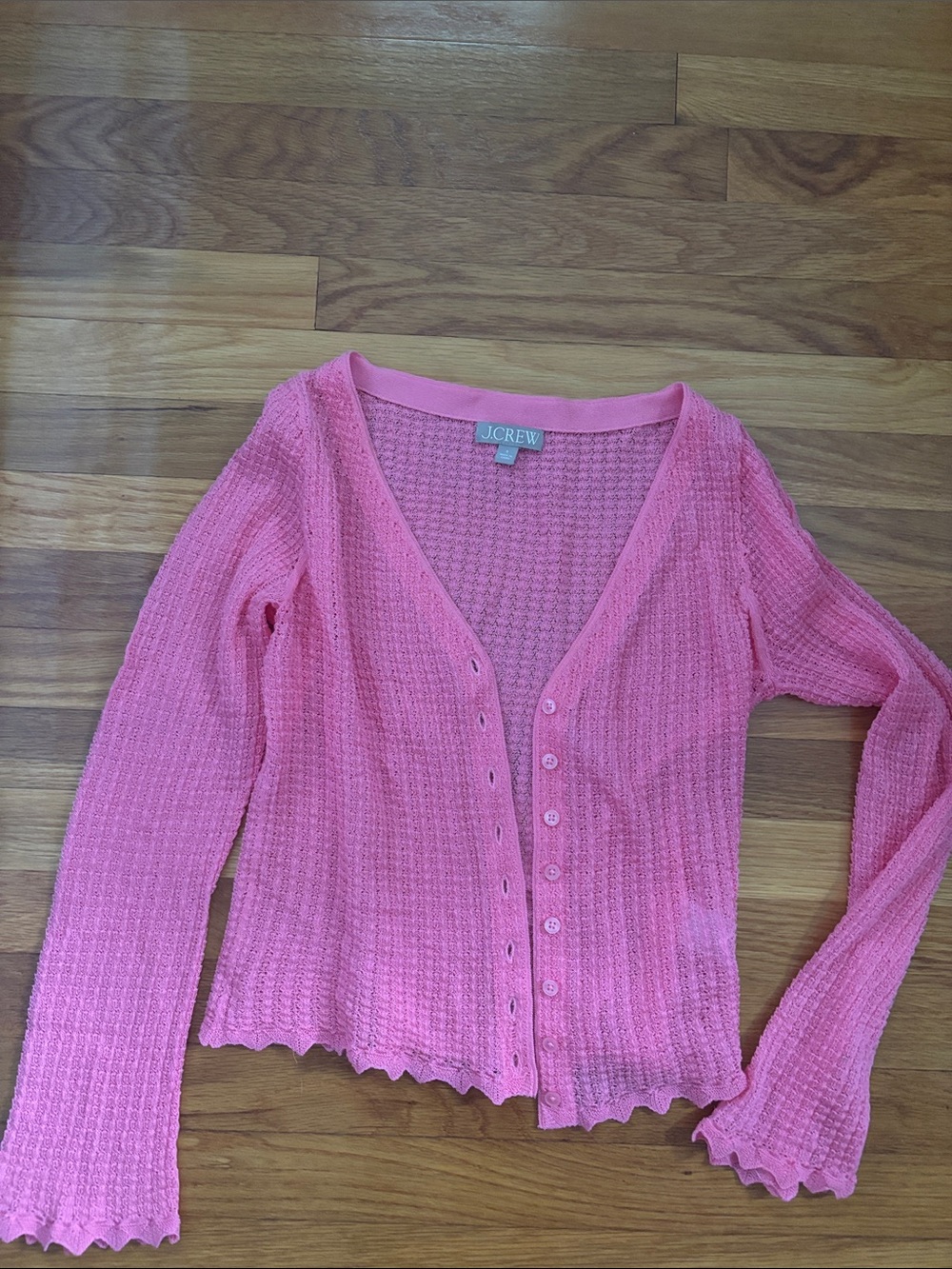 J. Crew Bubblegum Pink Waffle Knit Button-Front Cardigan